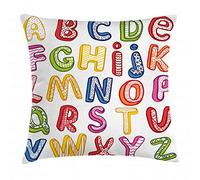 ABAKUHAUS Educativo Funda para Almohada, Dibujo a Mano Colorido Estilo 3D Letras ABC Patrón con Niños Diseño Alegre, con Estampas Digitales Personalizadas Lavable, 40 x 40 cm, Multicolor