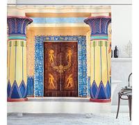 ABAKUHAUS Egipto Cortina de Baño, Egipto Construcción, Material Resistente al Agua Durable Estampa Digital, 175 x 220 cm, Multicolor