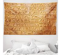 ABAKUHAUS Egipto Tapiz, Composición jeroglíficos, Decoración de pared para el dormitorio, la sala de estar y la residencia universitaria, 230 x 140 cm, Ámbar Naranja Pálido