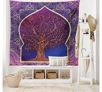 ABAKUHAUS Étnico Tapiz de Pared y Cubrecama Suave, Árbol con Ramas Curvas sin Hojas Arco Marroquí Arte Retro de Medio Oriente, Estampado Digital Vívido, 230 x 140 cm, Púrpura