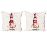 ABAKUHAUS Faro Set de 2 Fundas para Cojín, Pastel Acuarelas, Impresión Digital a Doble Cara con Cremallera, 40 x 40 cm, Rosa seco