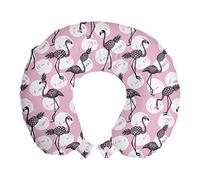 ABAKUHAUS Flamenco Cojín de Viaje para Soporte de Cuello, Modernas Aves exóticas, de Espuma con Memoria para Avión y Auto, 30x30 cm, Azul Bebé Gris Coca-Cola