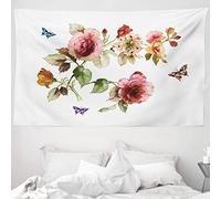 ABAKUHAUS Flor Tapiz, En mal estado de las plantas Rosas Brotes, Decoración de pared para dormitorio, 230 x 140 cm, Rosa Blanco