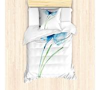 ABAKUHAUS Floral Funda Nórdica, Aciano Botánica, Decorativo, 2 Piezas con 1 Funda de Almohada, 135 cm x 200 cm, Azul Marino Blanco Y Verde