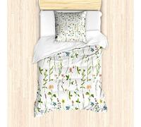 ABAKUHAUS Floral Funda Nórdica, Flores de la Hierba de Las Acuarelas, Decorativo, 2 Piezas con 1 Funda de Almohada, 135 cm x 200 cm, Verde Blanco