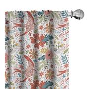 ABAKUHAUS Floral Juego de 2 Paños Cortinas, La Primavera florece pájaros de la Flor, Tratamiento de Ventana para Habitación y Dormitorio, 150 cm x 175 cm, Burnt Sienna Multicolor