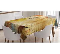 ABAKUHAUS Floral Mantel, Flores y Poesía Arte, Resistente al Agua Lavable Colores No Destiñen Personalizado, 140 x 200 cm, Crema Marrón