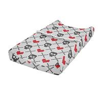 ABAKUHAUS Geométrico Cubierta del cambiador, Cráneos rojo de los corazones, Funda blanda para el cambiador de pañales con agujeros para la hebilla de seguridad, Gris Rojo coco