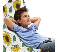ABAKUHAUS Girasol Bolsa para Juguetes Tipo Tumbona, Arte floral dibujado a mano, Organizador de Peluches Gran Capacidad con Manija, Reseda verde oscuro Marrón