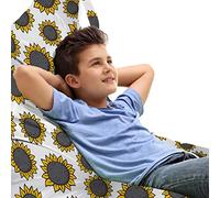 ABAKUHAUS Girasol Bolsa para Juguetes Tipo Tumbona, Dibujado mano simple, Organizador de Peluches Gran Capacidad con Manija, Gris Tierra Amarilla