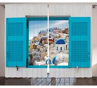 ABAKUHAUS Grecia Cortina, Ventana Vieja Persianas, Sala de Estar Dormitorio Cortinas Ventana Set de Dos Paños, 280 x 175 cm, Azul Celeste