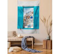 ABAKUHAUS Grecia Tapiz, Ventana vieja Persianas, Decoración de pared para dormitorio, 40 x 60 cm, Aguamarina