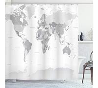 ABAKUHAUS Gris Cortina de Baño, Mapa del Mundo Continente Tierra, Material Resistente al Agua Durable Estampa Digital, 175 x 200 cm, Blanco Grisáceo