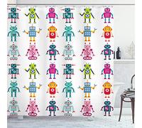ABAKUHAUS Guardería Cortina de Baño, Robot de Dibujos Animados, Material Resistente al Agua Durable Estampa Digital, 175 x 200 cm, Multicolor