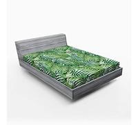 ABAKUHAUS Hoja Sábana Elastizada, Botánica Salvaje de Las Palmeras, Suave Tela Decorativa Estampada Elástico en el Borde, 140 x 200 cm, Verde Blanco