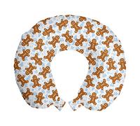 ABAKUHAUS Hombre de Pan de Jengibre Cojín de Viaje para Soporte de Cuello, Loseta, de Espuma con Memoria y Funda Estampada, 30x30 cm, Pálida Caramel Baby Blue