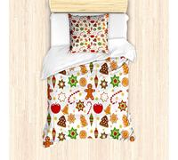 ABAKUHAUS Hombre de Pan de Jengibre Ensemble de Housse de Couette, Gráfico de Navidad, Decorativo Piezas con Funda de Almohada, 135 cm x 200 cm - 80 x 80 cm, Multicolor