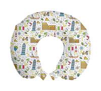 ABAKUHAUS Italia Cojín de Viaje para Soporte de Cuello, Italiano Famoso Símbolos Arte, Viajes Siestas Leer Mirar TV, 30x30 cm, Blanco y Multicolor