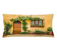 ABAKUHAUS Italia Funda para Almohadón, La Vida de la Ciudad en la Toscana, Decorativo, Estampado en Ambos Lados, 40 x 90 cm, Albaricoque Verde Marrón