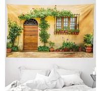 ABAKUHAUS Italia Tapiz, La vida de la ciudad en la Toscana, Decoración de pared para el dormitorio, la sala de estar y la residencia universitaria, 230 x 140 cm, Albaricoque Verde Marrón