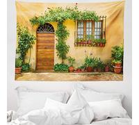 ABAKUHAUS Italia Tapiz, La vida de la ciudad en la Toscana, Decoración de pared para el dormitorio, la sala de estar y la residencia universitaria, 150 x 110 cm, Albaricoque Verde Marrón