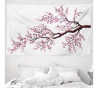 ABAKUHAUS japonés Tapiz, Sakura Rama Flores, Decoración de pared para dormitorio, 230 x 140 cm, Rosa Marrón Oscuro
