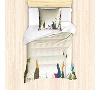 ABAKUHAUS Juego de Fundas Nórdicas Multicolor para Camas Individuales, Crazy Cat Lady Home, a Prueba de Ácaros, Apto para alérgicos con Funda de Almohada, Marrón Beige