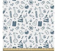 ABAKUHAUS Laboratorio Tela por Metro, Ilustración química, Decorativa para Tapicería y Textiles del Hogar, 5M (148x500cm), Gasolina azul y blanco