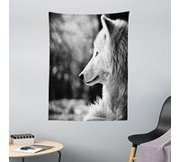 ABAKUHAUS Lobo Tapiz de Pared y Cubrecama Suave, Perfil Animal Retrato Naturaleza Vida Salvaje Carnívoro Escala de Grises Canino Foto, Fácil de Lavar No Destiñe, 110 x 150 cm, Gris Claro