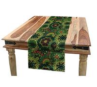 ABAKUHAUS Mandala Camino de Mesa, Cultura nativa, Decorativo para el Comedor o Sala de Estar Fácil de Limpiar, 40 cm x 180 cm, Verde Claro Verde Oscuro Bermellón