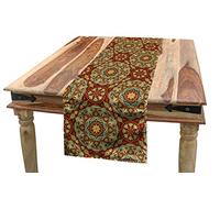 ABAKUHAUS Mandala Camino de Mesa, Diseño Mosaico Medieval, Decorativo para el Comedor o Sala de Estar Fácil de Limpiar, 40 cm x 180 cm, Café pálido Azul Claro