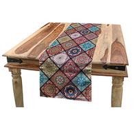 ABAKUHAUS Mandala Camino de Mesa, Floral Colorido Mosaico, Decorativo para el Comedor o Sala de Estar Fácil de Limpiar, 40 cm x 180 cm, Salmón Aqua