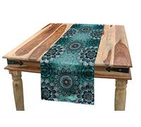 ABAKUHAUS Mandala Camino de Mesa, Hippie Oriental Primavera, Decorativo para el Comedor o Sala de Estar Fácil de Limpiar, 40 cm x 225 cm, Taupe Negro Turquesa