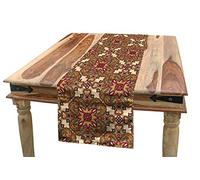 ABAKUHAUS Mandala Camino de Mesa, Hojas Flora, Decorativo para el Comedor o Sala de Estar Fácil de Limpiar, 40 cm x 180 cm, Naranja