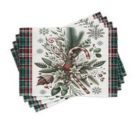ABAKUHAUS Manteles Individuales, Adorno navideño a Cuadros, Caramelo, Tela Lavable, Decoración para Mesa de Cocina, Comedor, Impresión Digital, Beige bermellón, Verde