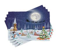 ABAKUHAUS Manteles Individuales navideños, Paisaje Invernal, Tela Lavable, Decoración para Mesa de Comedor, Cocina, Impresión Digital, Morado, Gris y Blanco