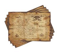 ABAKUHAUS Mapa de la Isla Salvamantel Set de 4 Unidades, Papel Viejo Mapa del Tesoro, Material Lavable Estampado Decoración de Mesa Cocina, Beige Brown