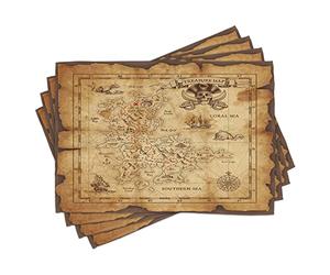 ABAKUHAUS Mapa de la Isla Salvamantel Set de 4 Unidades, Papel Viejo Mapa del Tesoro, Material Lavable Estampado Decoración de Mesa Cocina, Beige Brown