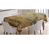 ABAKUHAUS Mapa del Mundo Mantele, Gráfico del Atlas del Vintage Viejo, Fácil de Limpiar Colores Firmes y Durables Lavable Personalizado, 140 x 170 cm, Sand Brown Azul de la Pizarra