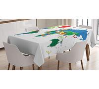 ABAKUHAUS Mapa del Mundo Mantele, Política Colorida, Resistente a Manchas Material Lavable Colores Firmes No Destiñen, 140 x 200 cm, Multicolor