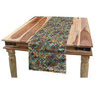 ABAKUHAUS marroquí Camino de Mesa, Motivos orientales, Decorativo para el Comedor o Sala de Estar Fácil de Limpiar, 40 cm x 225 cm, Verde Azulado Rojo Verde