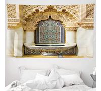 ABAKUHAUS marroquí Tapiz de Pared y Cubrecama Suave, Arte Oriental Vintage, Objeto Decorativo Lavable, 230 x 140 cm, Marfil Pálido Marrón Azul