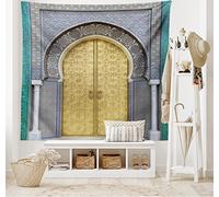 ABAKUHAUS marroquí Tapiz de Pared y Cubrecama Suave, Puertas Antiguas Artísticas, Decoración para el Cuarto, 230 x 140 cm, Azul Verde Azulado Amarillo