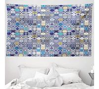 ABAKUHAUS marroquí Tapiz, Vintage mediterránea, Decoración de pared para dormitorio, 230 x 140 cm, Azul Blanco