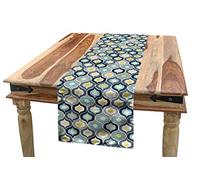 ABAKUHAUS Moderno Camino de Mesa, Estilo marroquí Arte Dots, Decorativo para el Comedor o Sala de Estar Fácil de Limpiar, 40 cm x 180 cm, Blanco y Azul