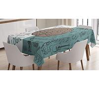 ABAKUHAUS Moderno Mantel, Música lógica Arte Cerebro, Resistente al Agua Lavable Colores No Destiñen Personalizado, 140 x 240 cm, Verde Azulado Marrón Umbra Blanco