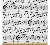 ABAKUHAUS Música Tela por Metro, Hoja de clave de iconos abstractos, Microfibra Decorativa para Artes y Manualidades, 2M (230x200cm), Blanco negro