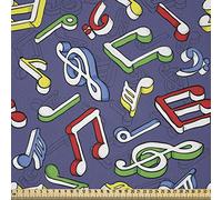 ABAKUHAUS Música Tela por Metro, Notas De Color De Dibujos Animados, Microfibra Decorativa para Artes y Manualidades, 1M (230x100cm), Multicolor