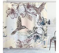 ABAKUHAUS Naturaleza Cortina de Baño, Las Aves Las Flores del Hibisco, Material Resistente al Agua Durable Estampa Digital, 175 x 200 cm, Verde Azulado Marrón