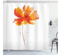 ABAKUHAUS Naturaleza Cortina de Baño, romántica de la Amapola, Material Resistente al Agua Durable Estampa Digital, 175 x 220 cm, Naranja Blanco